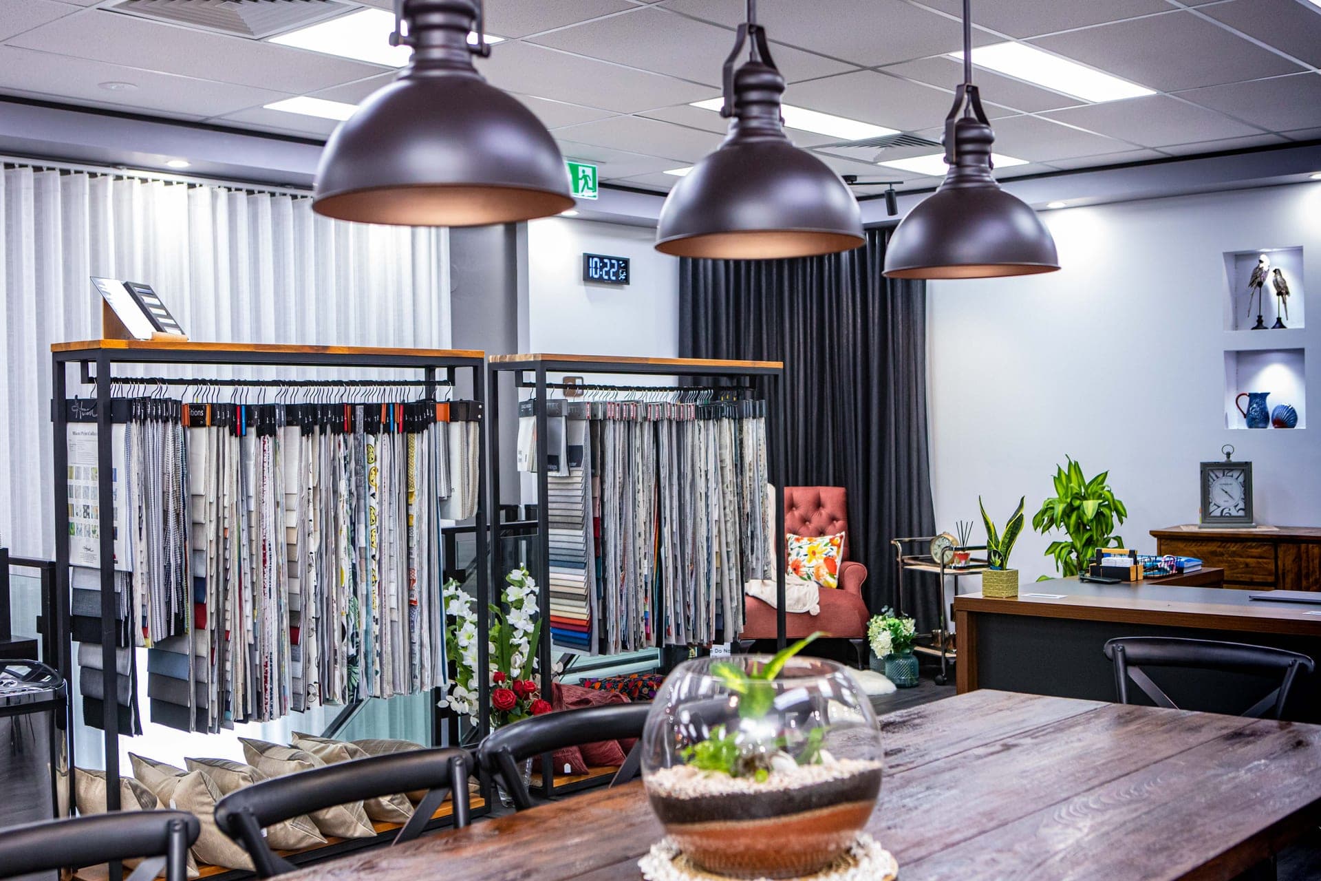 Showroom interior showing plantation shutter and blind displays