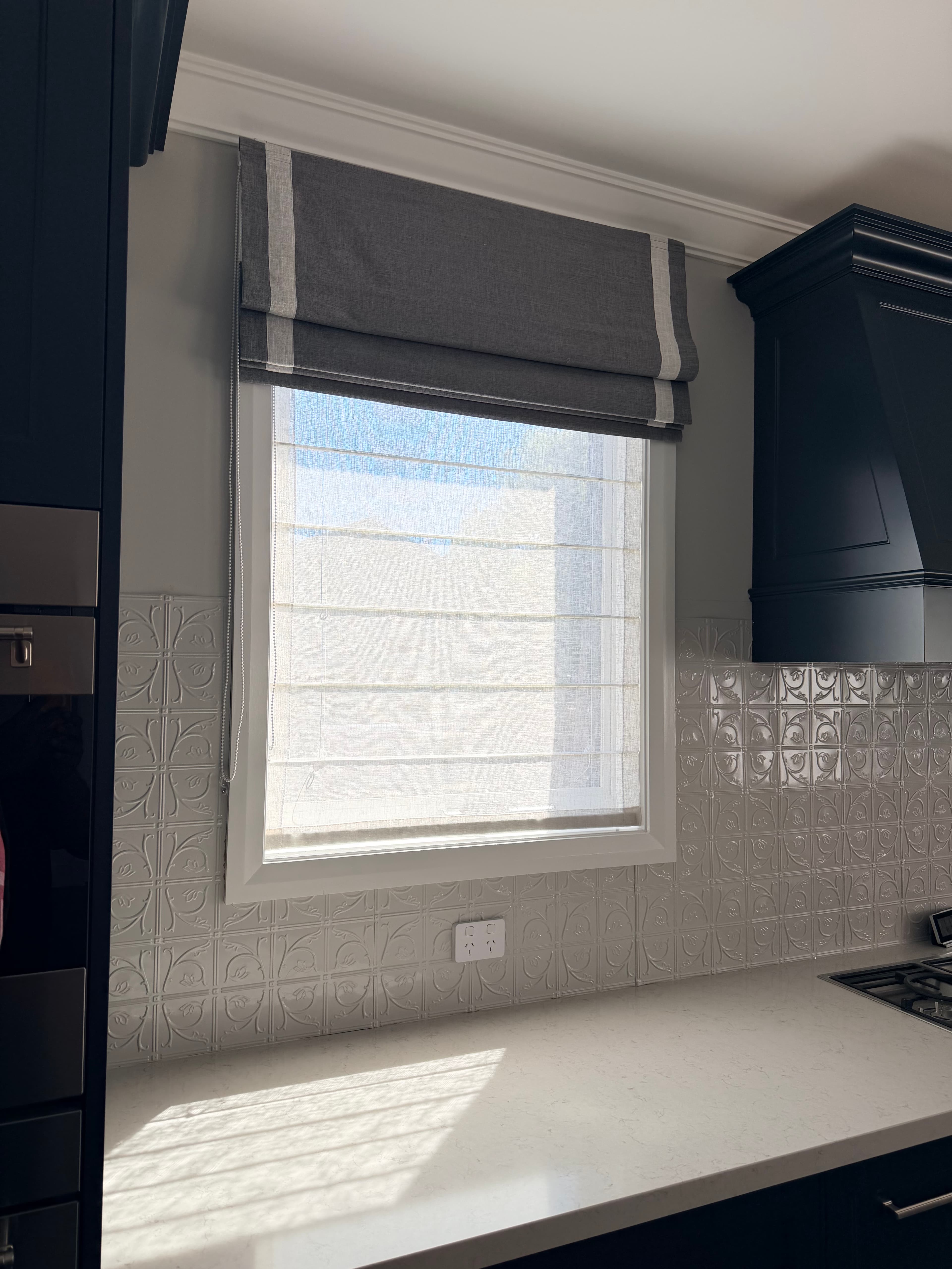 Grey Automated Roman Blinds in Emu Plains, Sydney